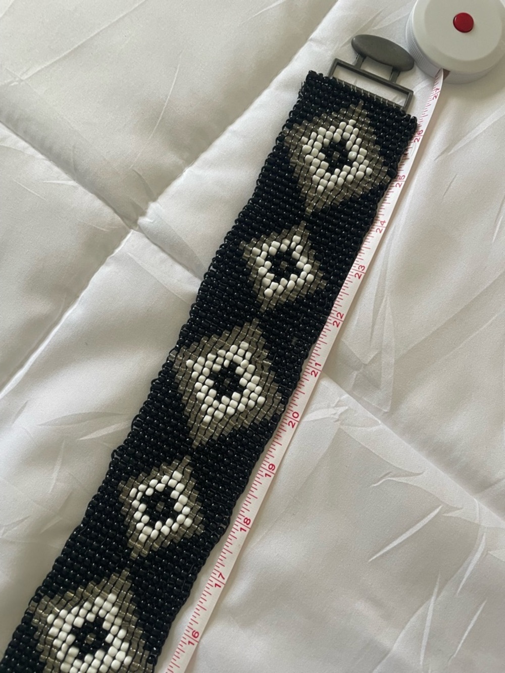 Vintage Black, White & Silver Beaded Eye-Pattern Belt - Picture 5 of 5
